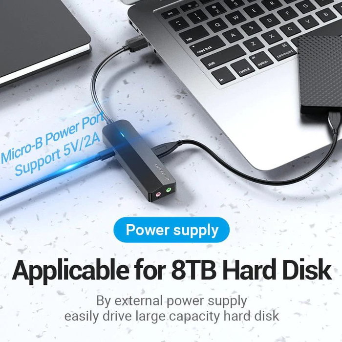 Vention Hub USB 3.0 CHIBB con 3 puertos USB, 1 Micro USB PD y tarjeta de sonido, Gris